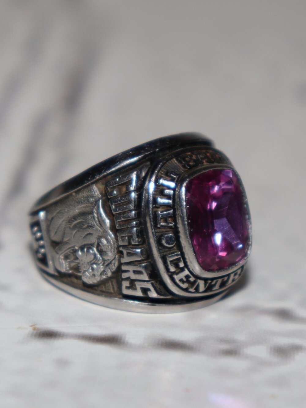🏈✨ 1990 All Saints Central Cougars Class Ring · Size 9.5 Pink rectangular stone